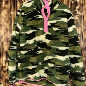 Camouflage Fleece Pullover with Pink Accents
